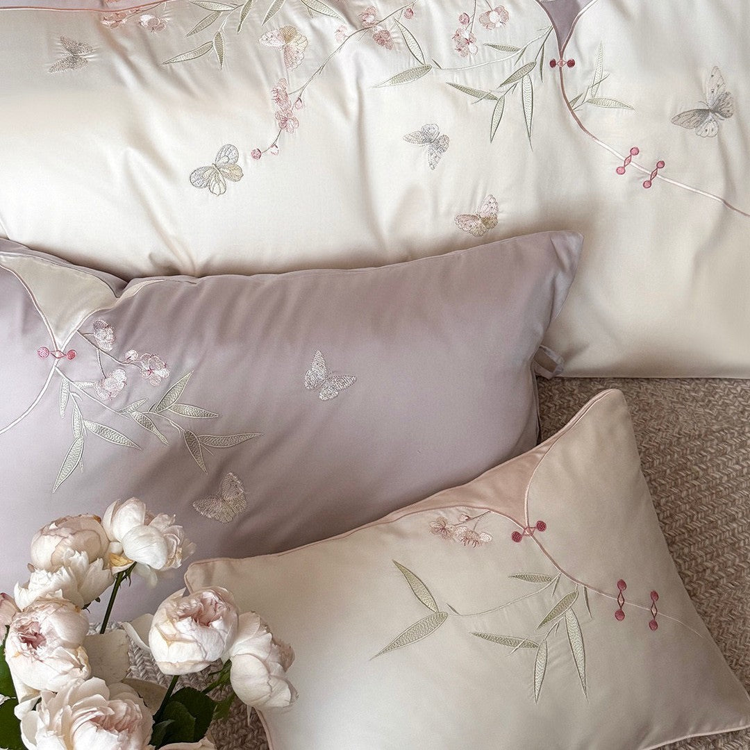 Bestickte Satin-feel Baumwollsatin Bettbezug Bettwäsche Set mit dekorativen Kissenbezügen