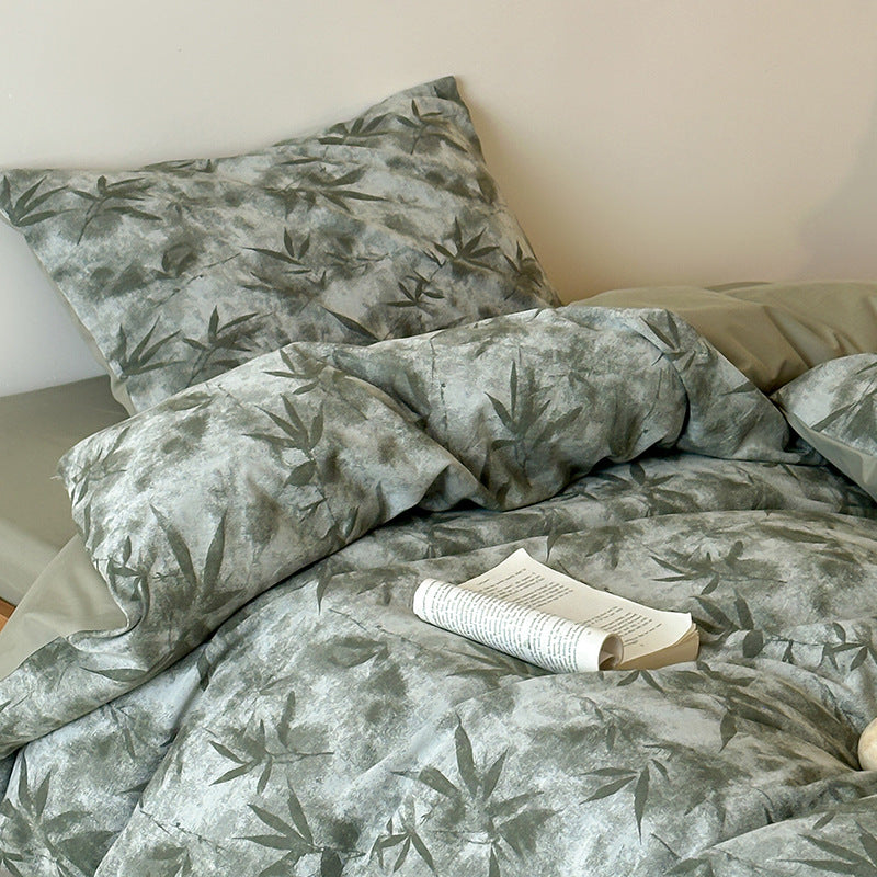 Baumwoll‑Velours Bettbezuggarnitur mit dezenter Blattstruktur und Wendefunktion