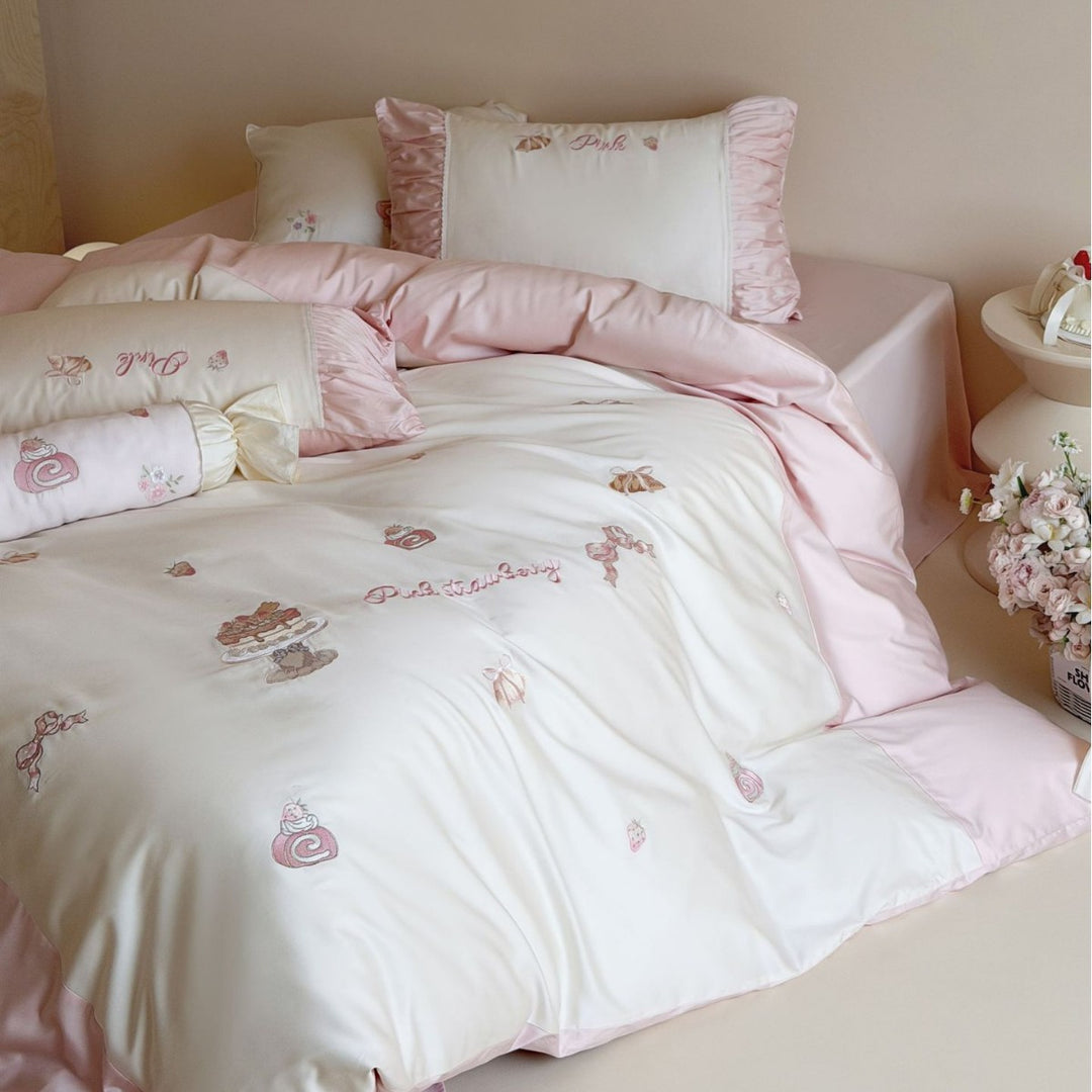 Besticktes Satin-Mischung Bettbezug-Set
