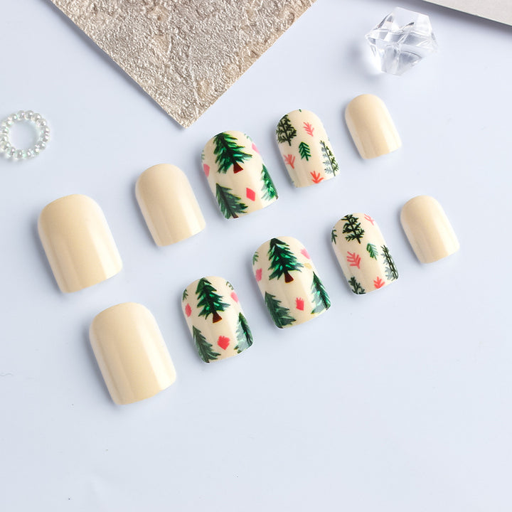 Künstlerisches Press-On Nagelset mit Woodland Design Karnz
