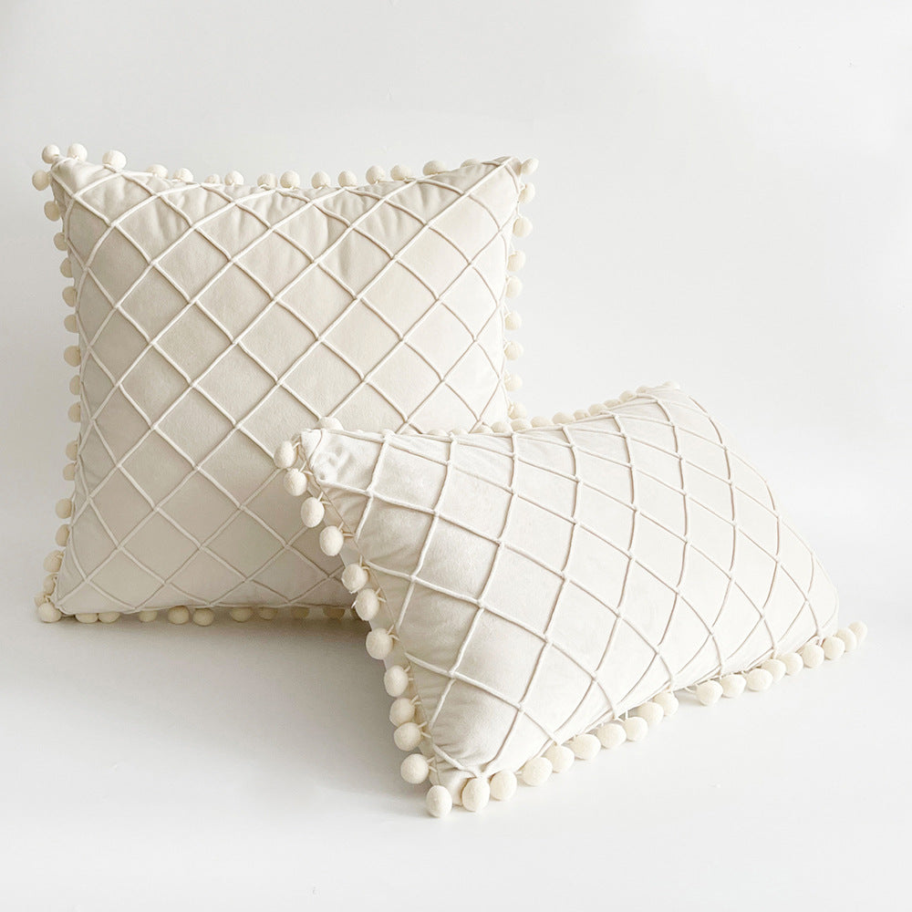 Dekorativer Samt Pom-Pom Gitter-Tufted Wurfkissenbezug