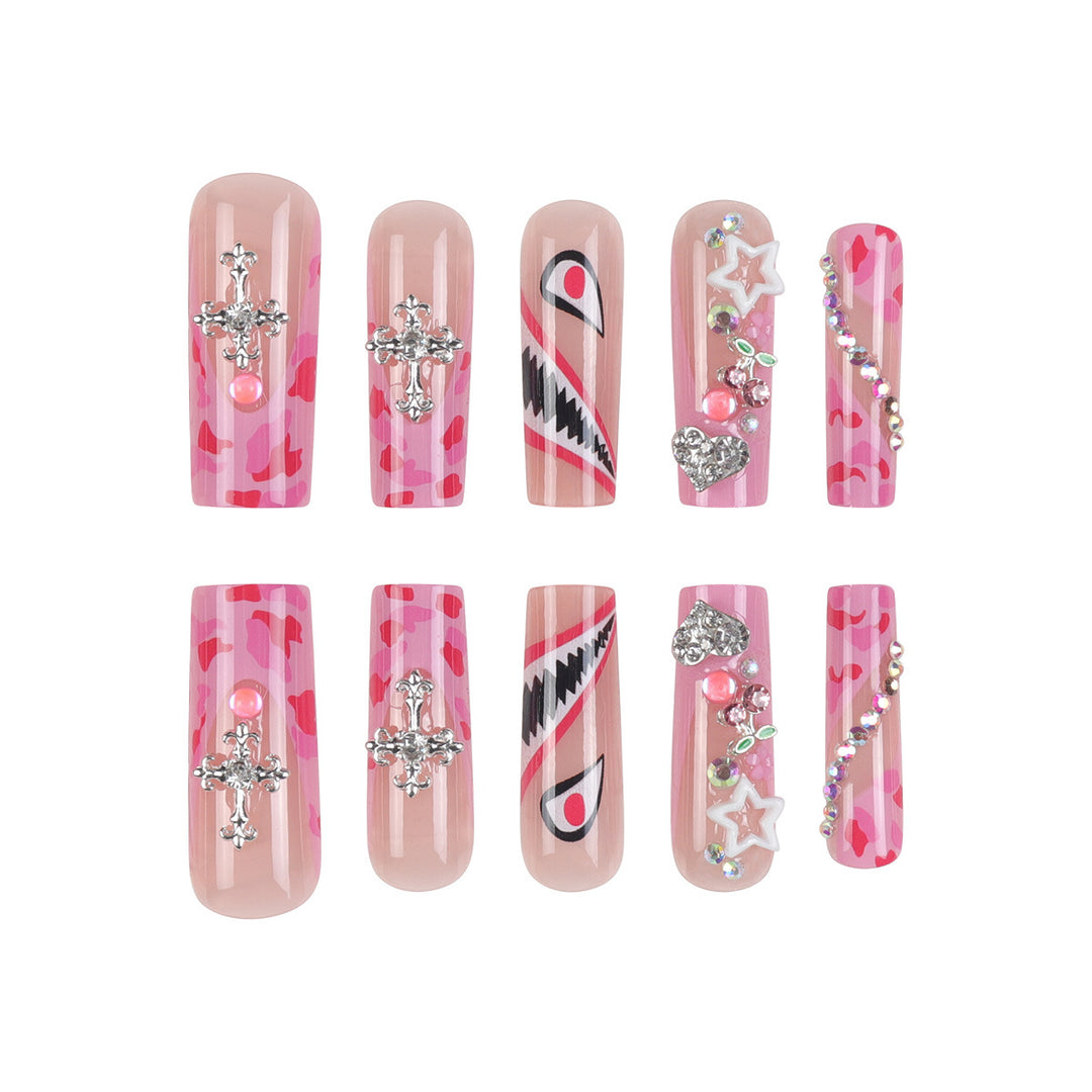 Trendige Stiletto Press-On Nagelset mit künstlerischen Verzierungen Karnz