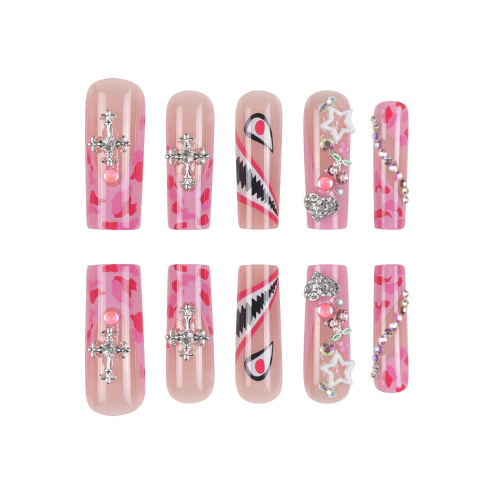 Trendige Stiletto Press-On Nagelset mit künstlerischen Verzierungen Karnz