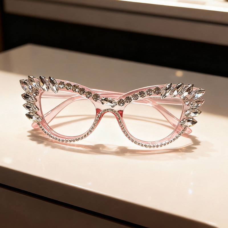 Luxuriöse Katzenaugen-Rhinestone-Sonnenbrille Karnz