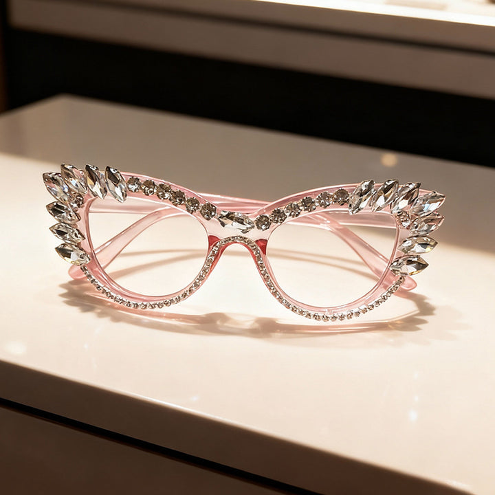 Luxuriöse Katzenaugen-Rhinestone-Sonnenbrille Karnz