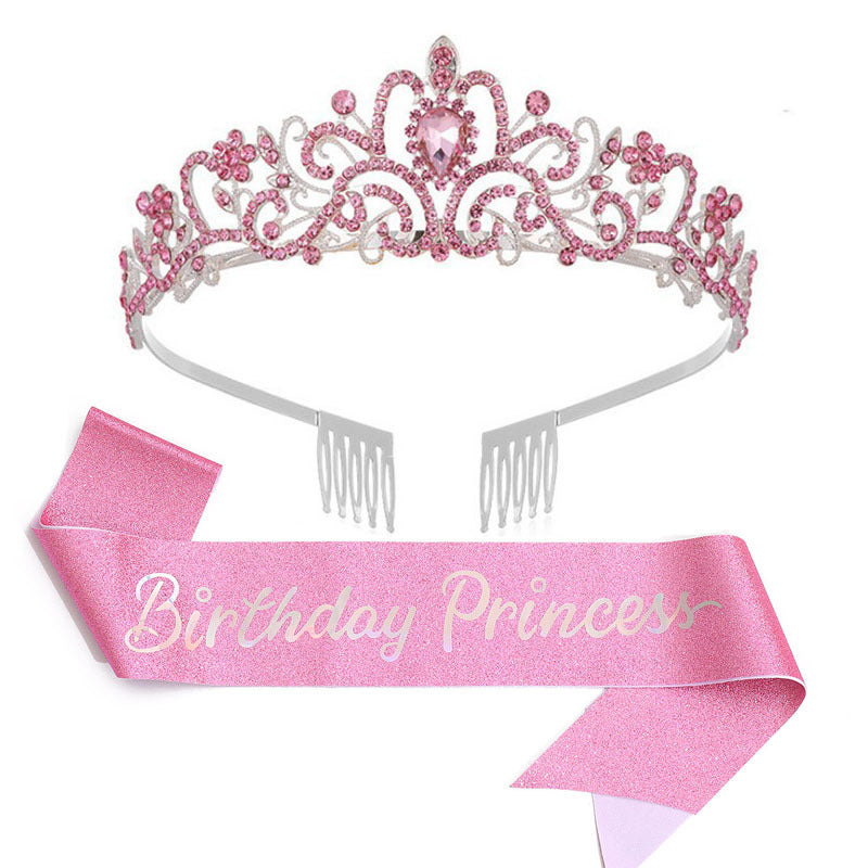 Damen Glitzernde Prinzessinnenkrone mit Birthday Princess Schärpe Karnz