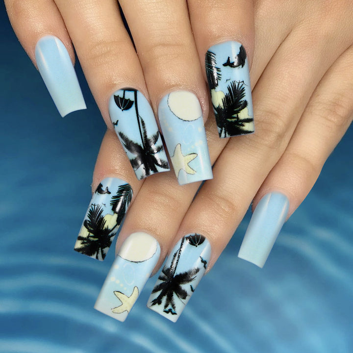 Tropisches Strand-Themen Press-On Nagelkunst Karnz