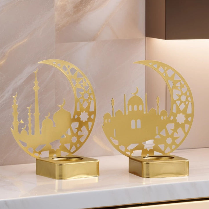 Dekorativer Halbmond Moschee Metall Teelichthalter Karnz