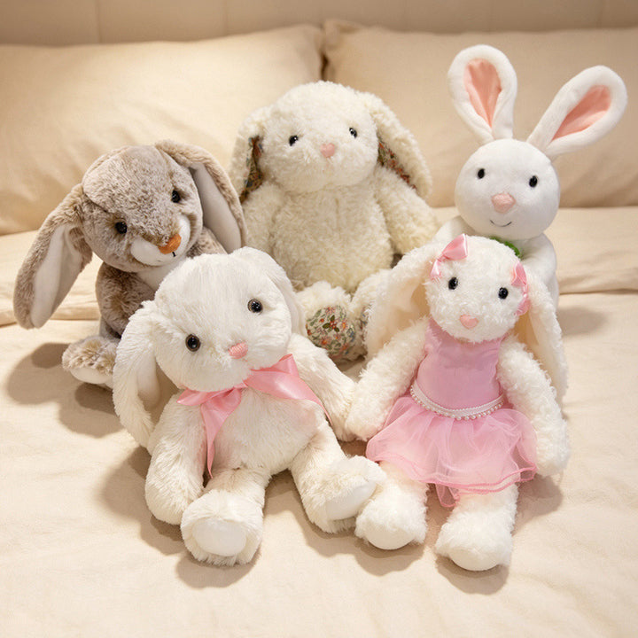 Plüsch Blumenfutter Ohr Bunny Plüschspielzeug mit besticktem Gesicht und lockigem Kunstpelz Karnz