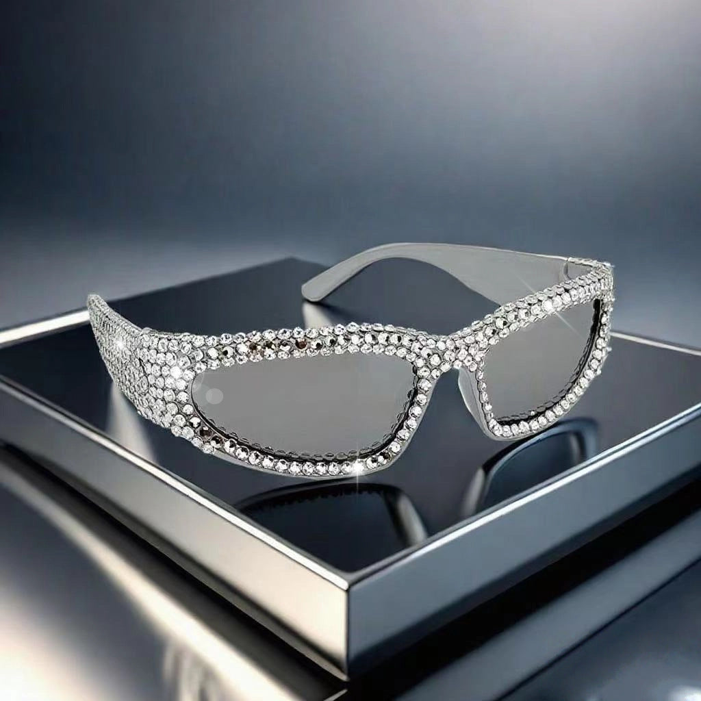 Damen Glitzernde Sonnenbrille mit funkelndem Kristallrahmen Karnz