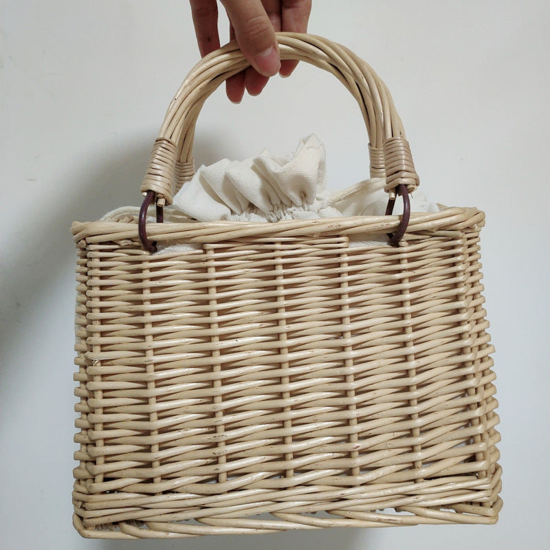 Damen Handtasche aus geflochtenem Material mit Baumwollzugverschluss Karnz