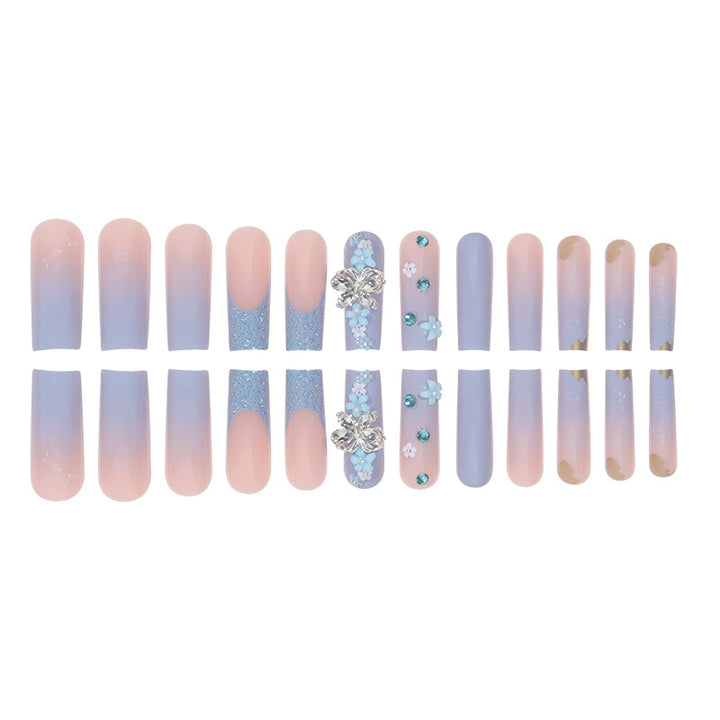 Dekorative, mit Blumen und Edelsteinen verziert, Press-On Nails Karnz