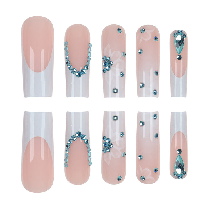 Floral-Designed Press-On Nail Set with Decorative Gem Accents Karnz