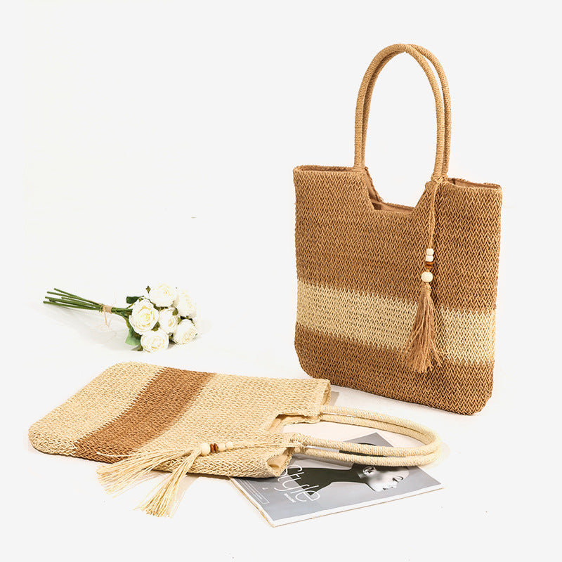 Damen Elegante Strandtasche mit fransenbesetztem Design Karnz