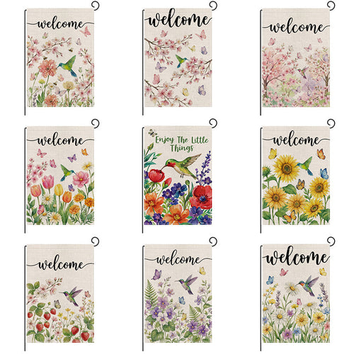 Botanische Willkommen Gartenflagge Leinen-Textur Doppel-Seitige Außen Dekorative Banner
