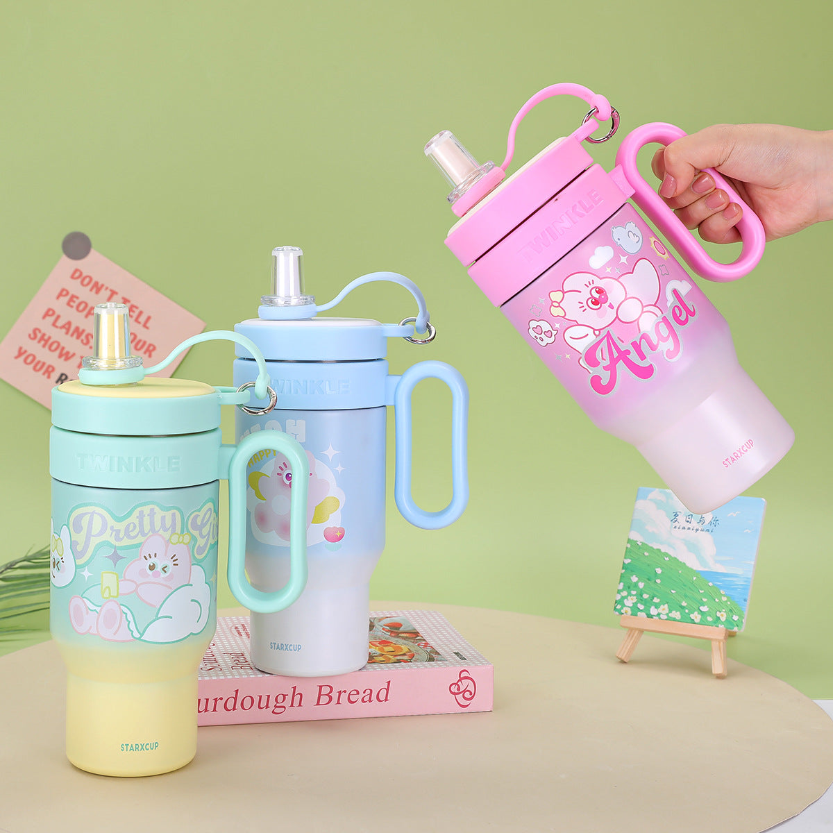 Damen kreative Isolierflasche mit Silikondeckel und Tragegriff Karnz