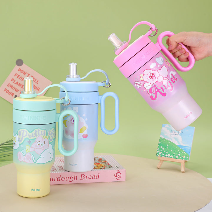 Damen kreative Isolierflasche mit Silikondeckel und Tragegriff Karnz