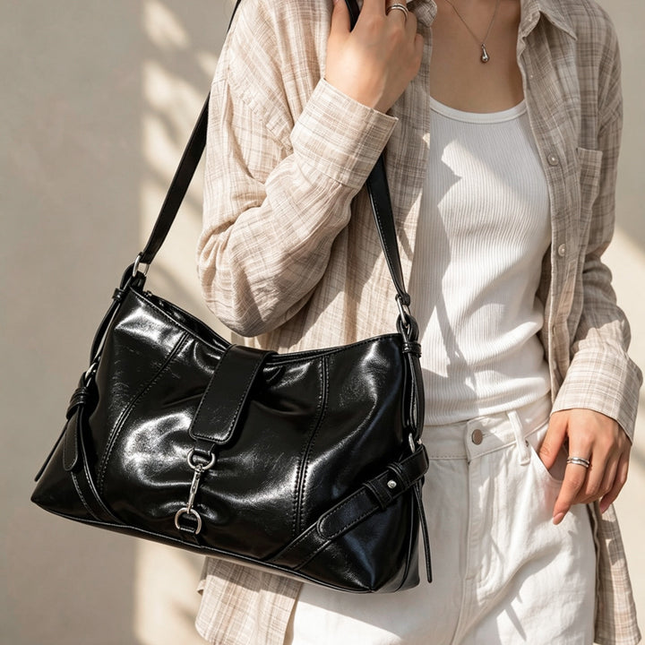 Lässige Leder Schultertasche