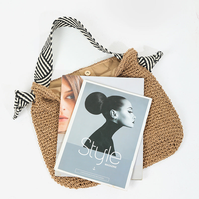 Damen Handtasche mit geflochtenem Design und gemustertem Schulterriemen Karnz
