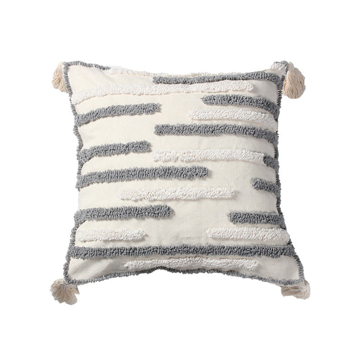 Texturierter Loop-bestickter quadratischer Wurfkissen mit Tasseln in den Ecken und abnehmbarem Bezug