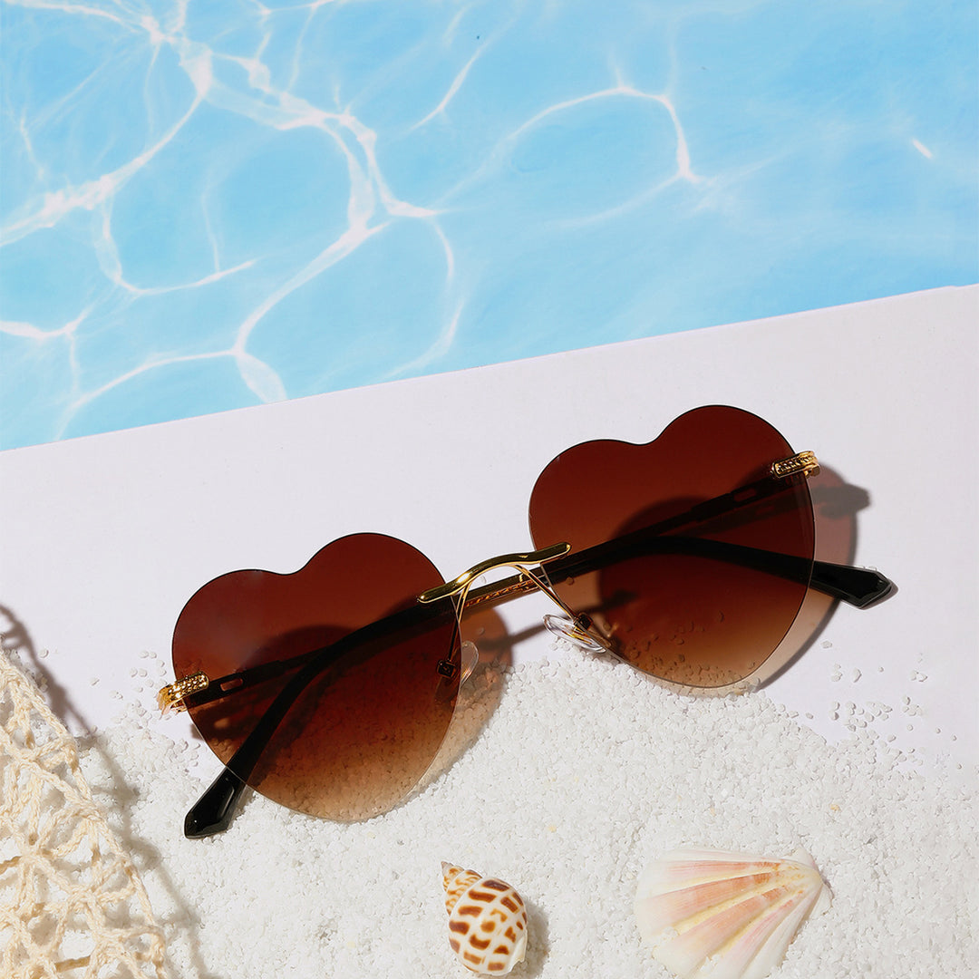 Damen trendige Herz-Sonnenbrille mit verspiegelten Gläsern Karnz