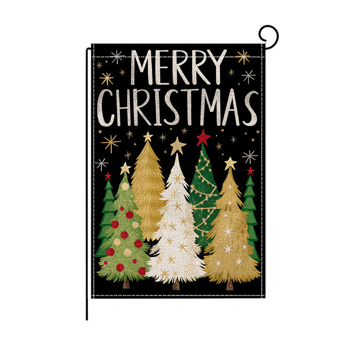Dekorativer Jute-Textur Frohe Weihnachten Gartenflagge mit festlichem Tannenbaum-Druck