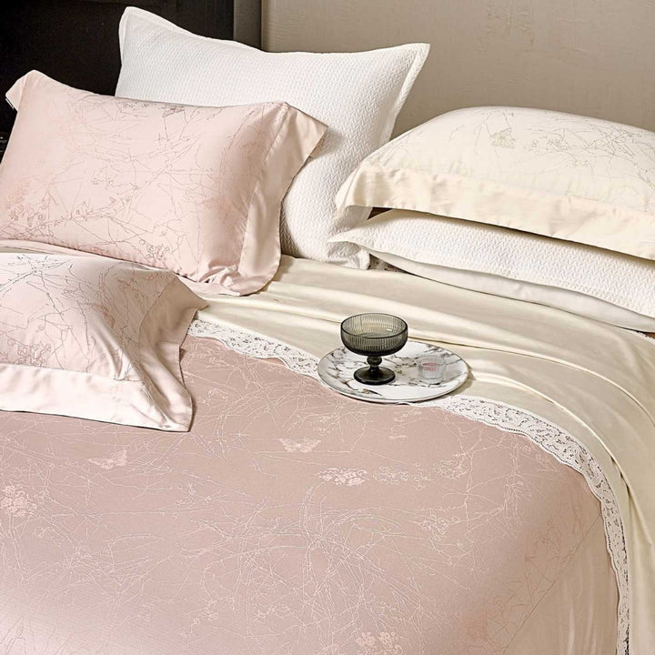 Seidiger Jacquard-Satin Bettbezug und Kissenbezug Set mit subtilem floralem Reliefgewebe