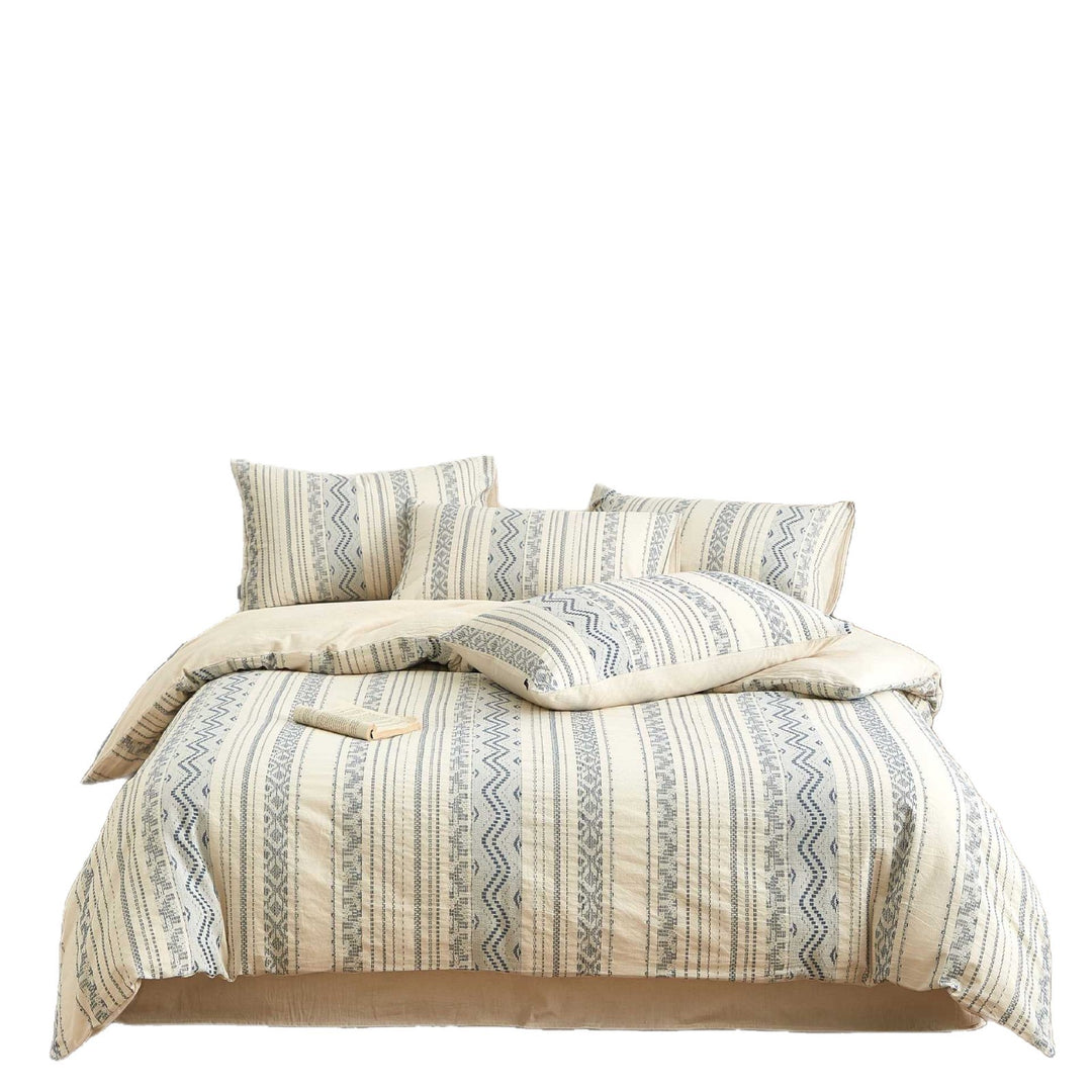 Washed Cotton-Linen Tribal Stripe Duvet Cover and Pillowcase Set