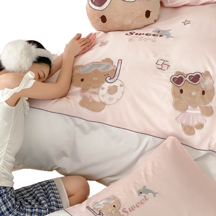 Bestickte Spitzenrand Luxus Bettwäsche Bettbezug Set