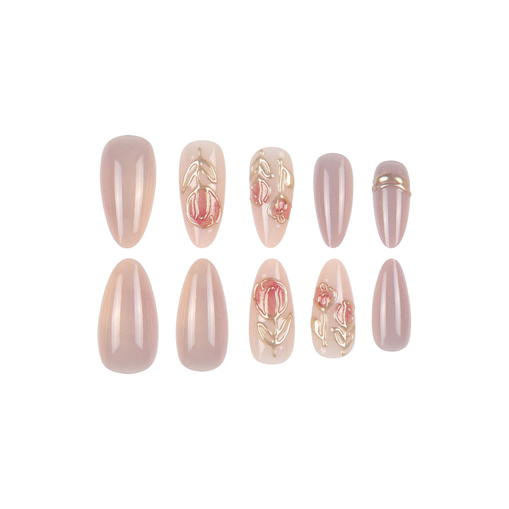 Elegante Stiletto Press-On Nagelset mit künstlerischem Blumenmuster Karnz