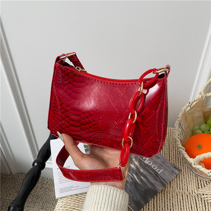 Stylische Texturierte Schlangenleder Effekt Handtasche Karnz