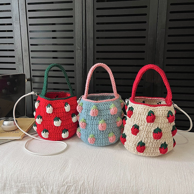 Süße Häkeln Erdbeer-Themen Mini Eimer Tasche