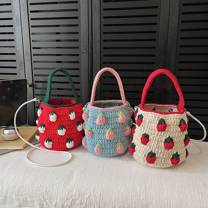 Süße Häkeln Erdbeer-Themen Mini Eimer Tasche