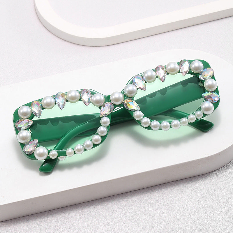 Damen elegante Sonnenbrille mit Perlenschmuck Karnz