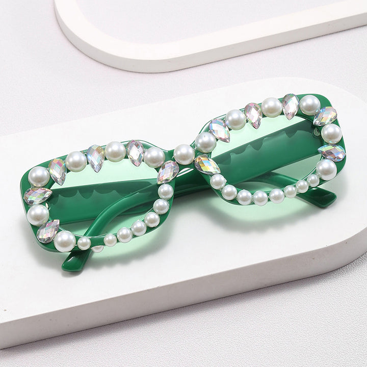Damen elegante Sonnenbrille mit Perlenschmuck Karnz
