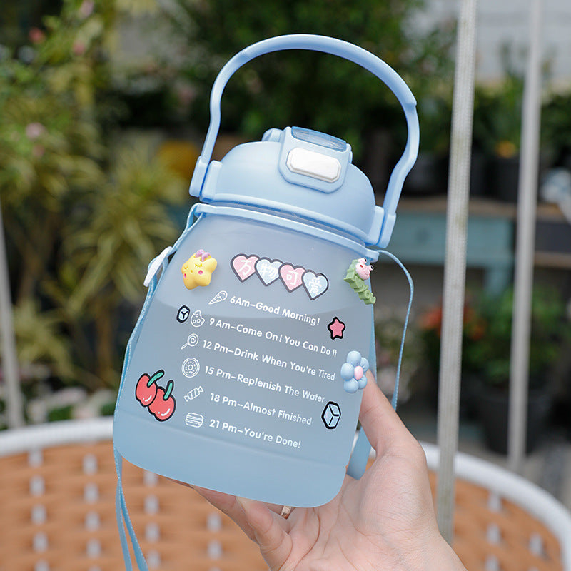 Damen große Wasserflasche mit motivierender Zeitanzeige Karnz