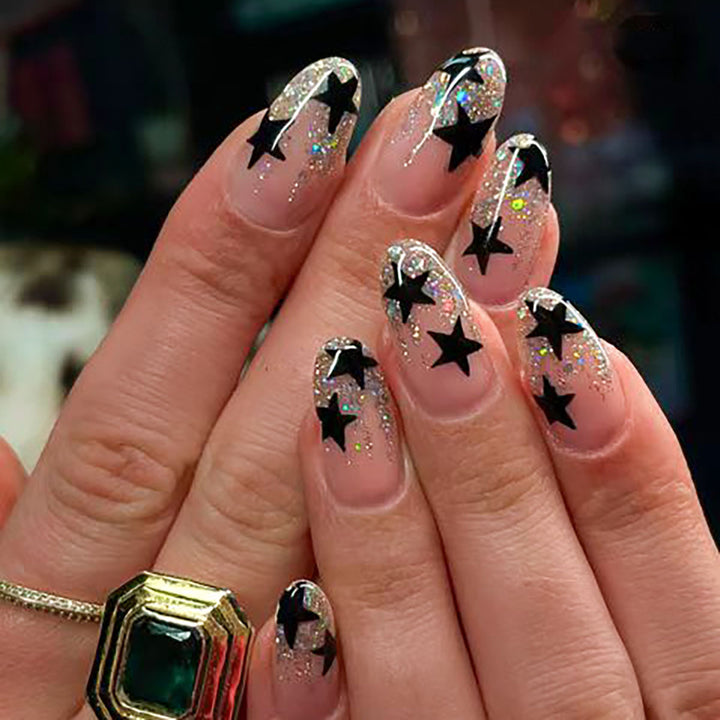 Sternverzierte lange Stiletto-Press-On Nägel