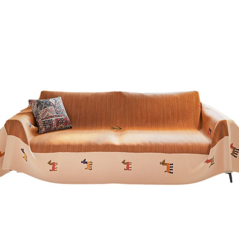 Reversible Oversized Woven Jacquard Sofa Slipcover Blanket with Tribal Stripe Pattern