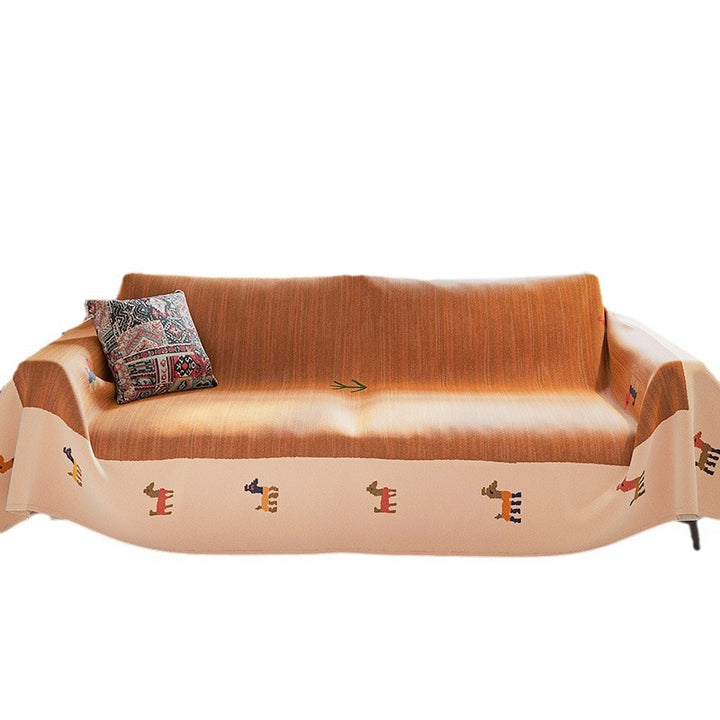 Reversible Oversized Woven Jacquard Sofa Slipcover Blanket with Tribal Stripe Pattern