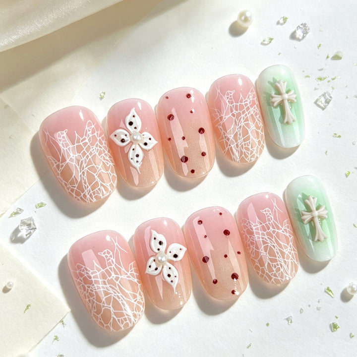 Floral Spitze Design Press-On Nagelsatz
