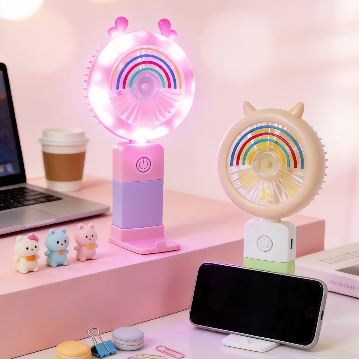 Damen Tragbarer LED Handventilator mit kreativen Lichteffekten Karnz