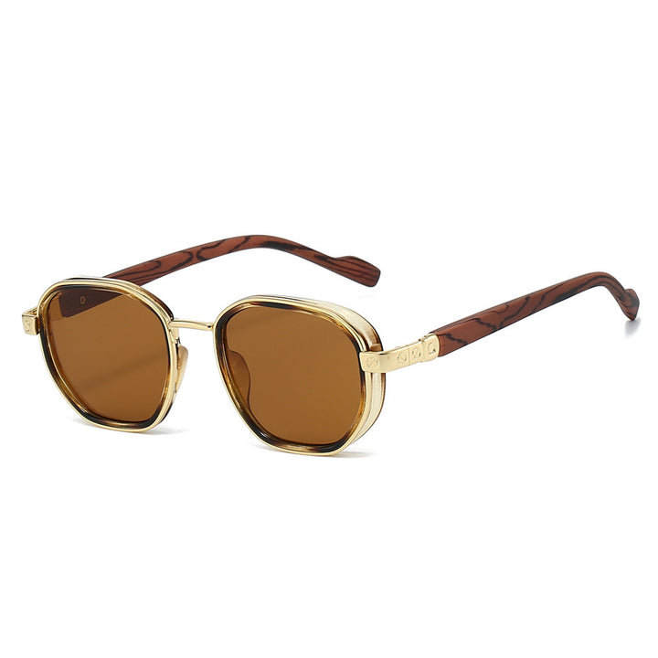 Geometrische rahmenlose Sonnenbrille mit luxuriösen goldenen Akzenten Karnz