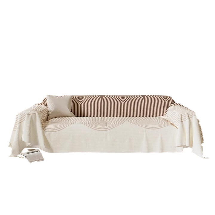 Reversible Textured Sofa Slipcover with Woven Arch-Pattern Drop-On Protector