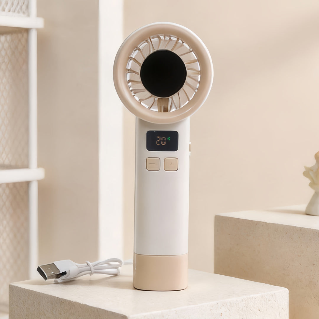 Damen Tragbarer Handventilator mit digitaler Geschwindigkeitsanzeige und stilvollem Design Karnz