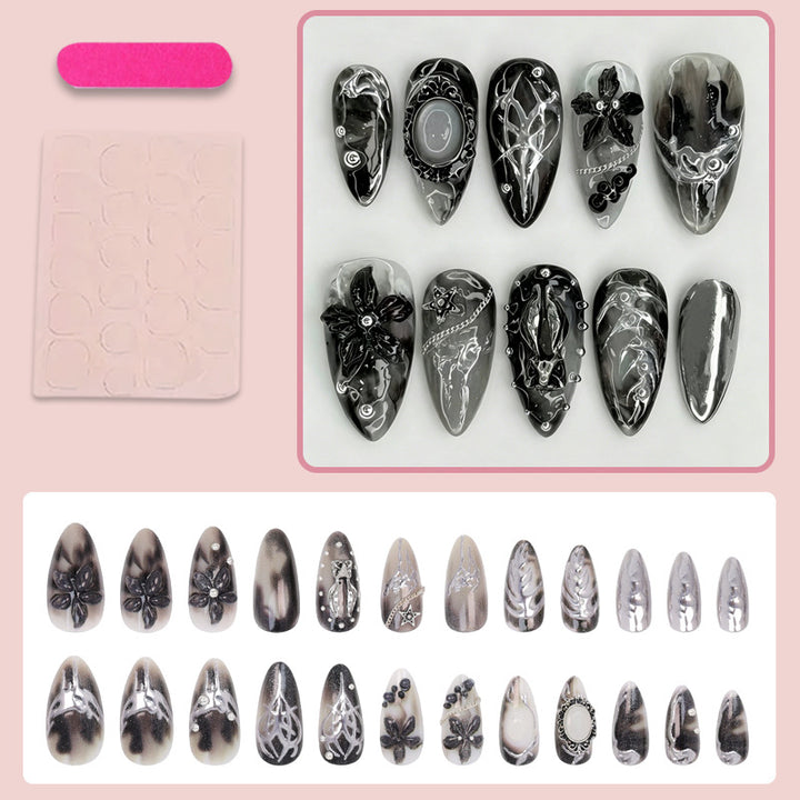 Künstliche Nagelspitzen mit glamourösem Schwarz-Weiß-Design Karnz