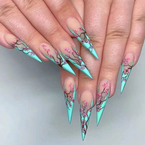 Künstlerische Kirschblüten Stiletto Nägel Karnz