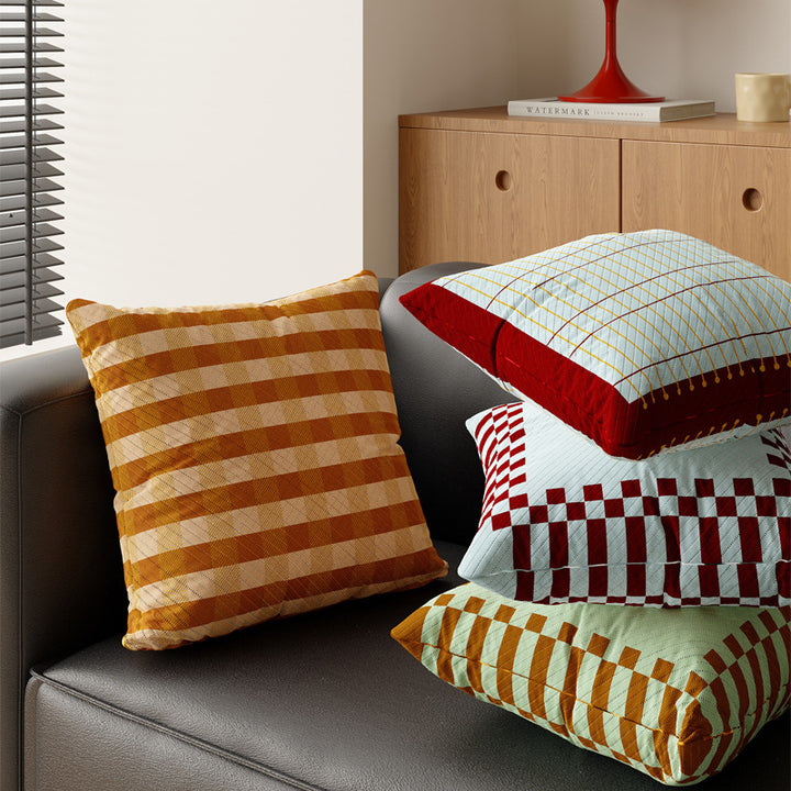Decorative Square Cushion Cover with Grid Quilting, Contrast Piped Edge and Laced Side Detail