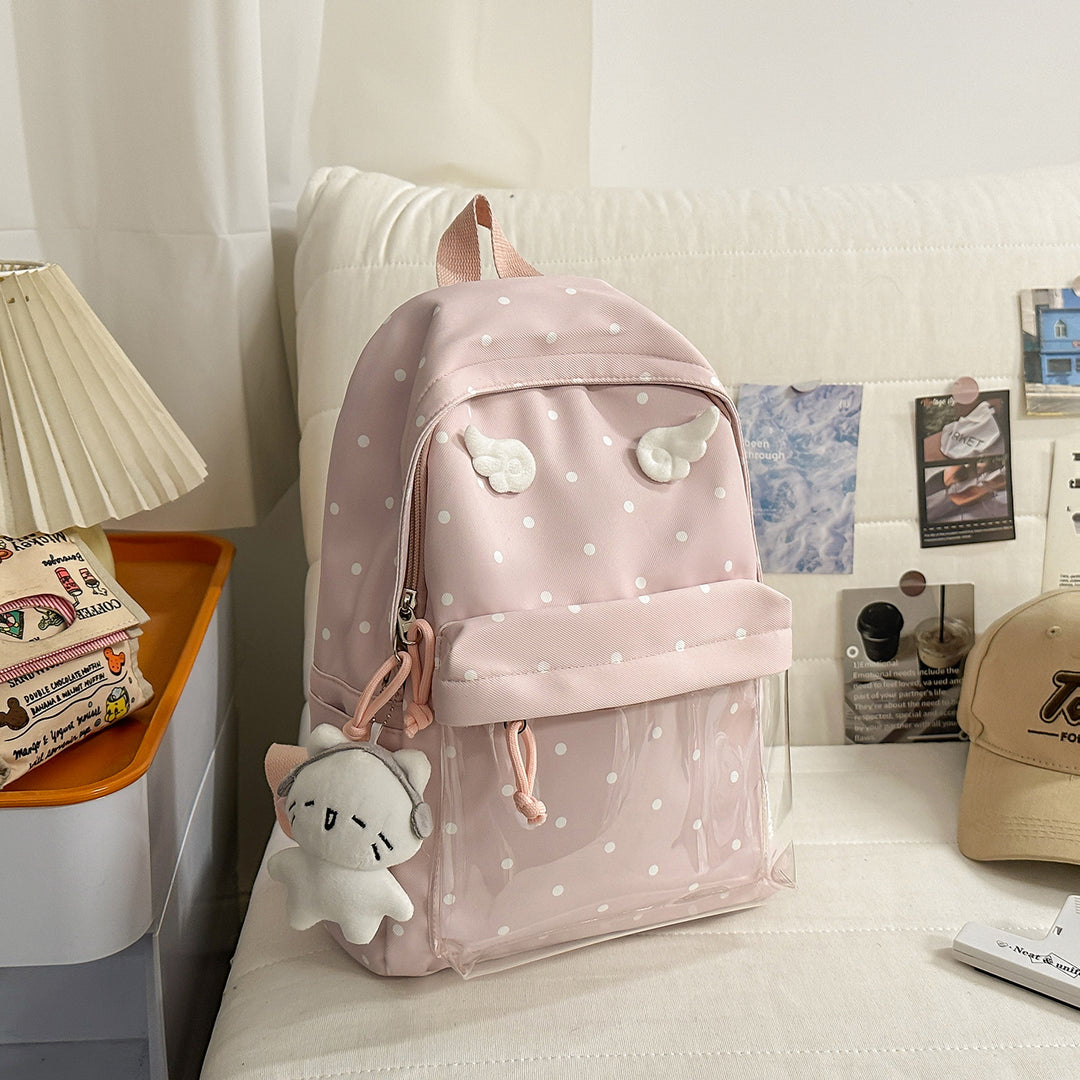 Polka-Dot-Muster Rucksack mit verspielten Flügelakzenten Karnz