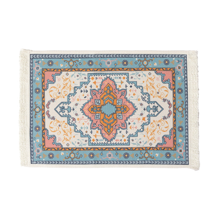 Kleiner gewebter Vintage-Orientteppich mit floraler Medaillon-Optik und Fransen