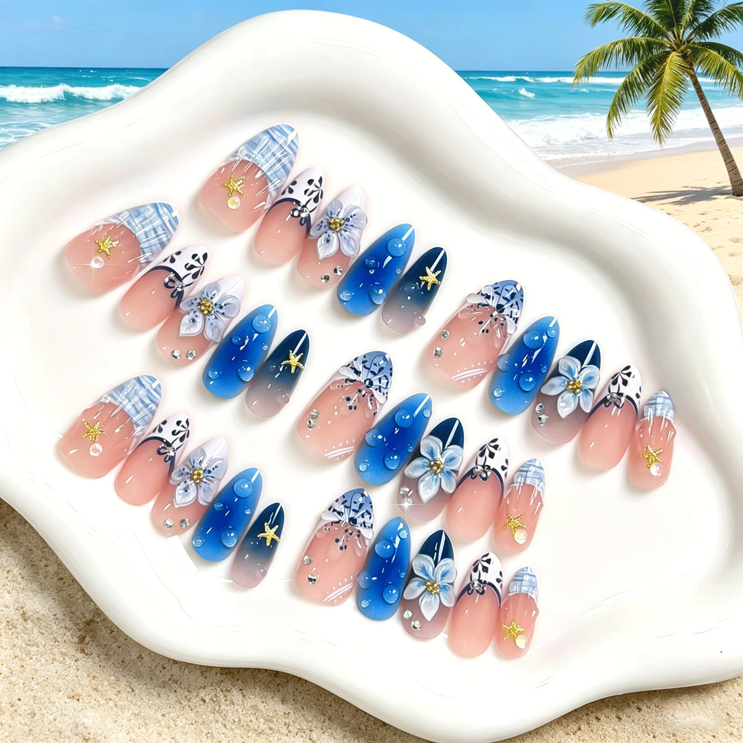 Künstlerisches florales Press-On-Nagelset Karnz